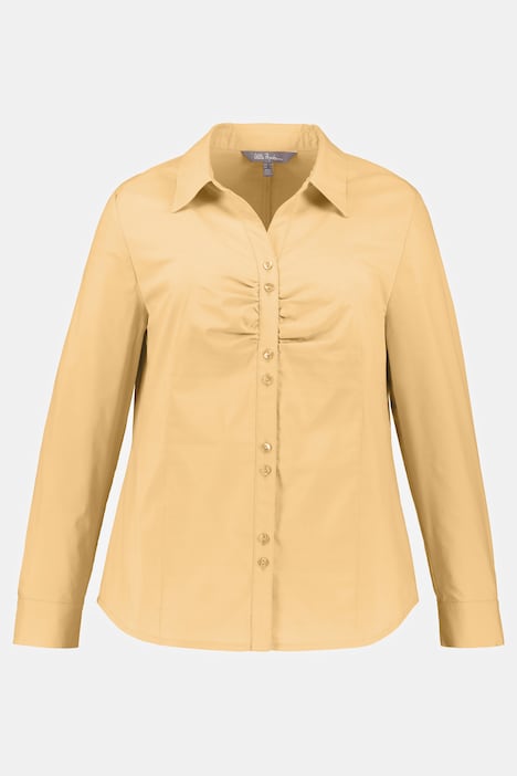 Bluse, offener Hemdkragen, Raffung, Langarm