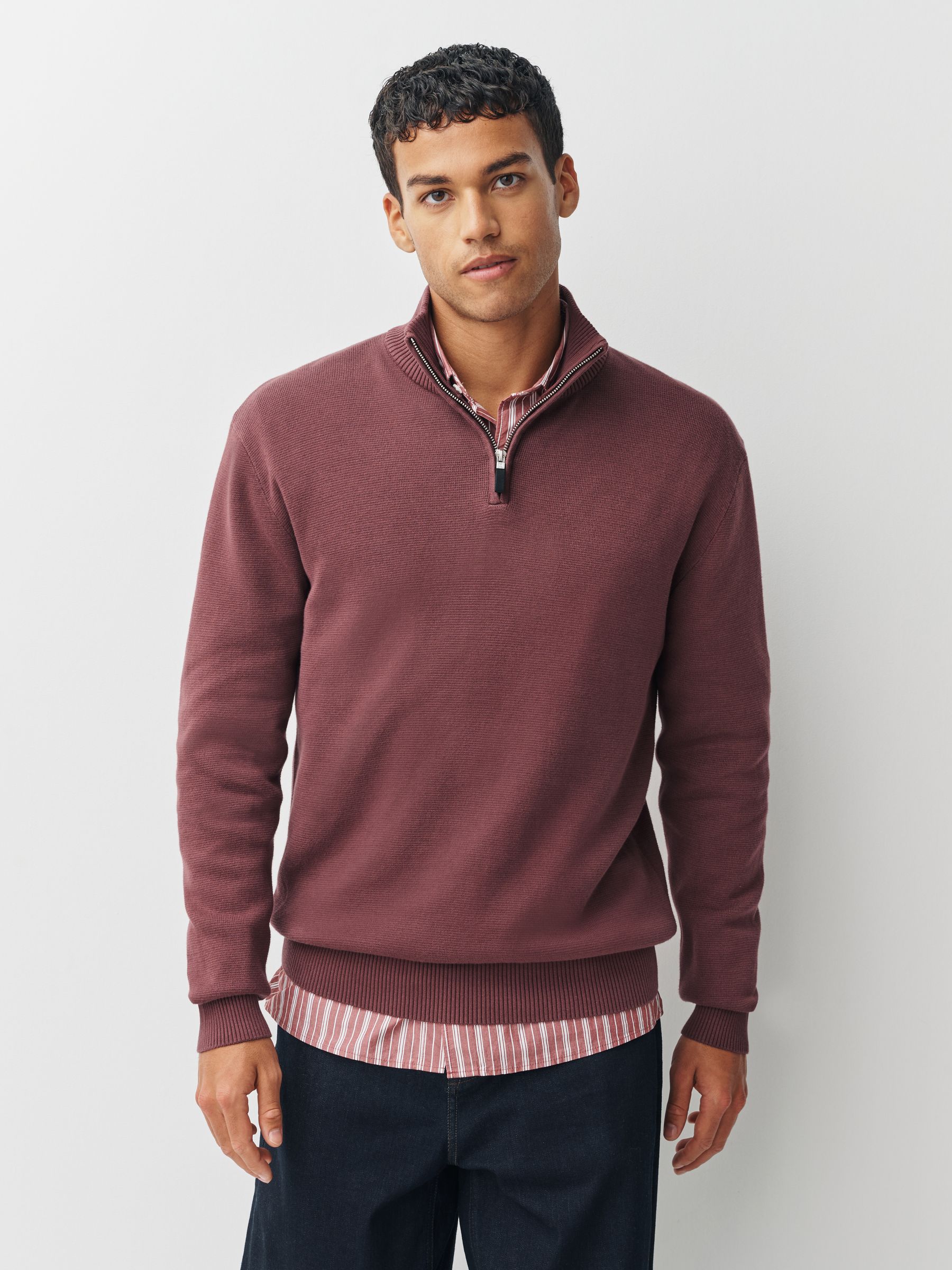 Roze - Effen - Regular fit 100% katoenen premium trui met korte rits