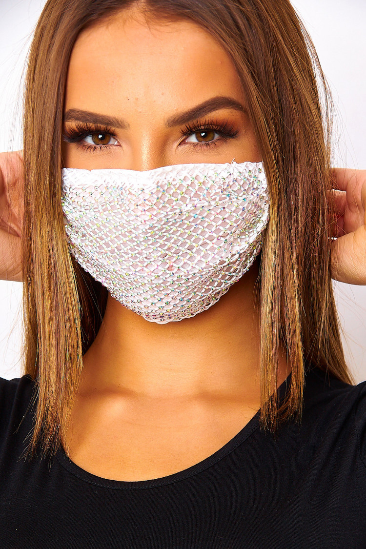 Masque blanc avec filet en strass (non homologué)