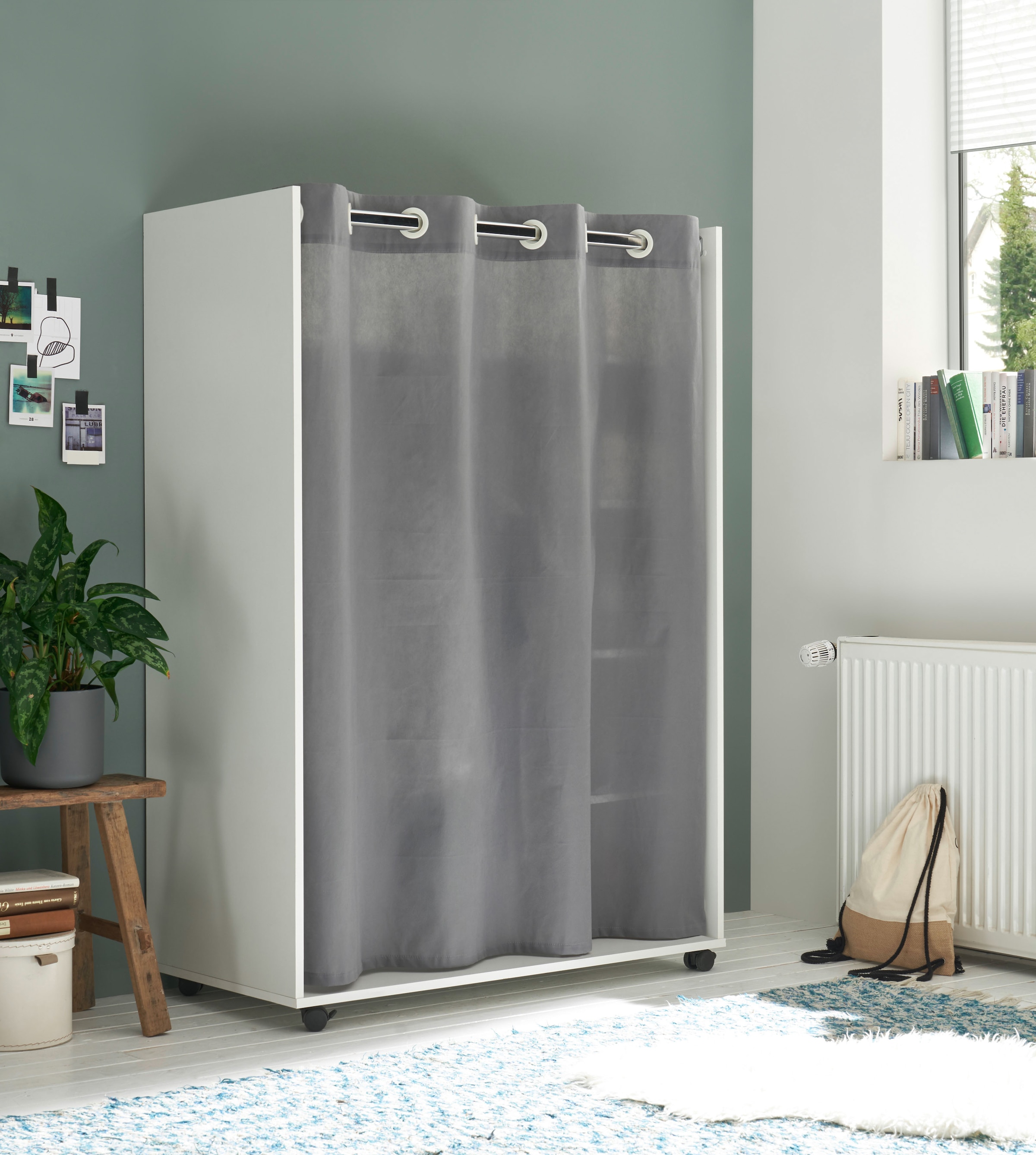 Schlafkontor Kleiderschrank »Jenke Kleiderschrank Schlafzimmerschrank auf Rollen - BESTSELLER« Allzweckkleiderschrank Schrank mit modernen Vorhang Garderobe
