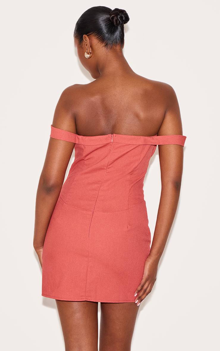 Orange Brûlé Robe Moulante À Corset Avec Décolleté Bardot Drapé
