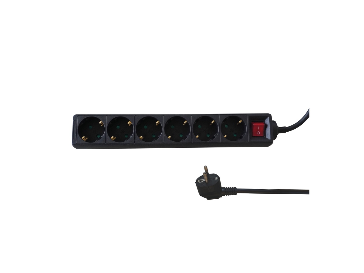 BRASQ 1,4 meter 6‑voudige stekkerdoos met schakelaar - Black