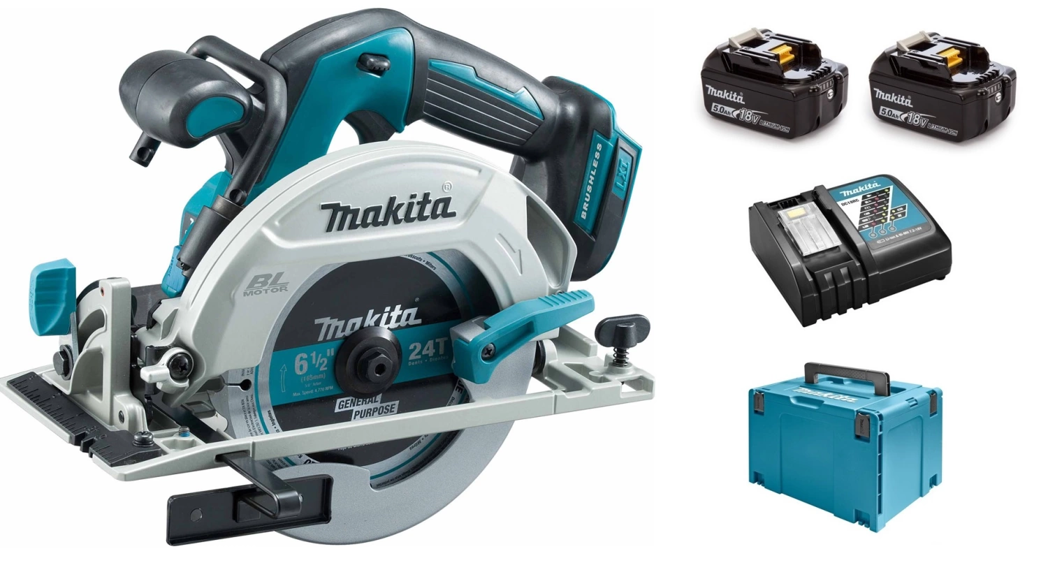 Makita DHS680RTJ 18V Li-Ion Accu cirkelzaag set (2x 5.0Ah accu) in Mbox - 165mm - koolborstelloos