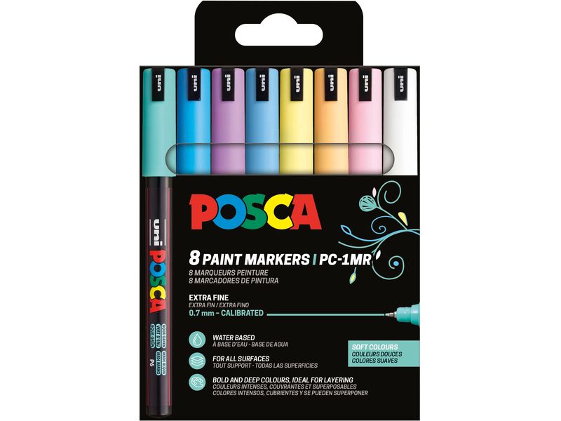 Uni Permanent-Marker POSCA Softcolors 0.7 mm, 8 Stück Fineliner-Set