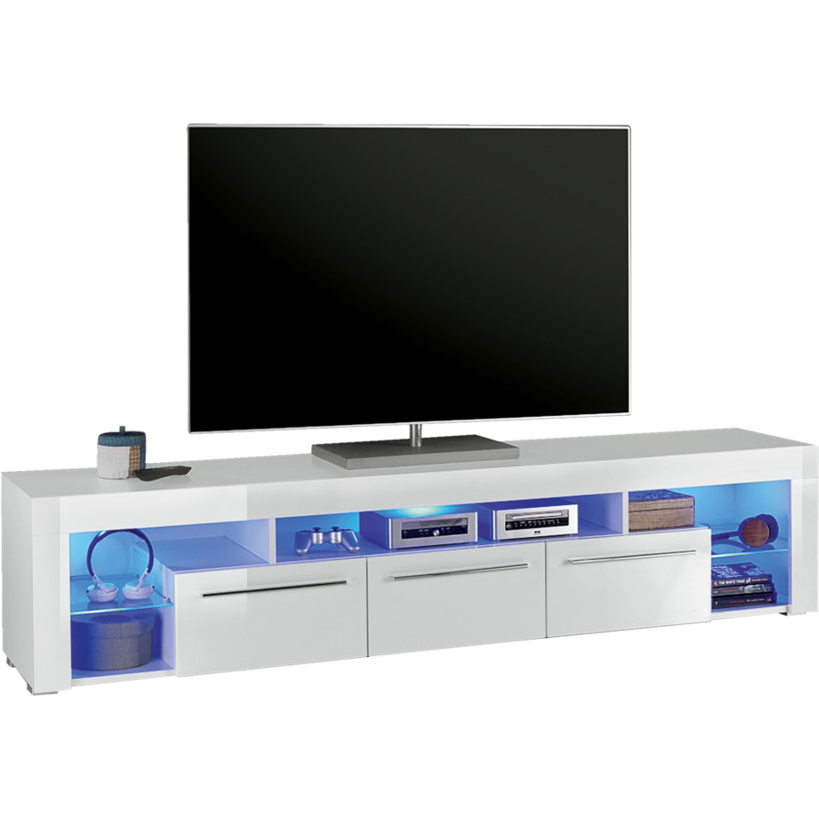TV-Möbel Santo, Spanplatte Glas weiss, 225,5 x 54,5 x 40 cm