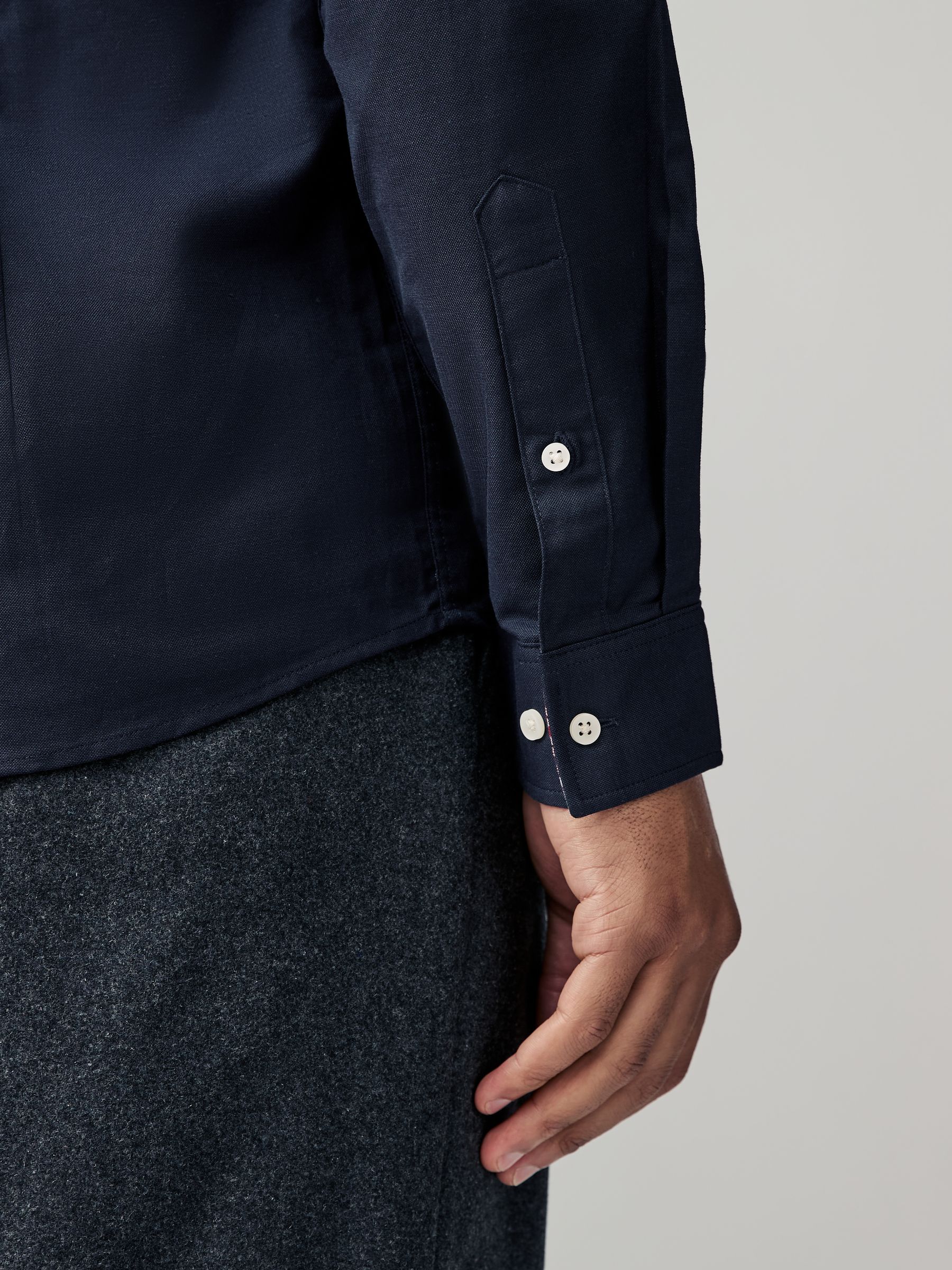 Donkerblauw - Oxford-stretchoverhemd met lange mouwen