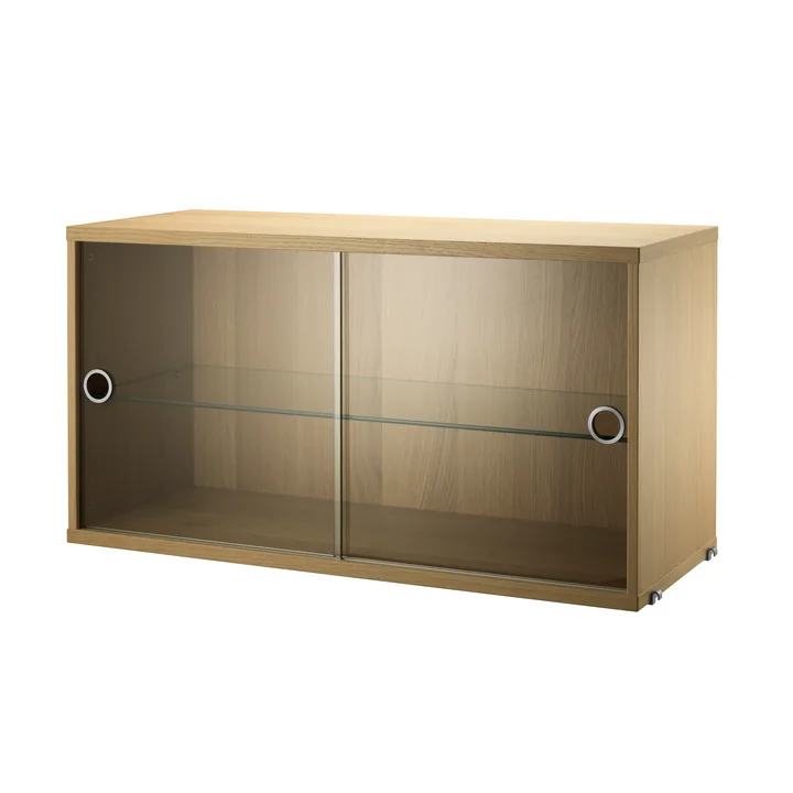 String - Vitrinenschrank mit Schiebetüren in Glas 78 x 30 cm, Eiche