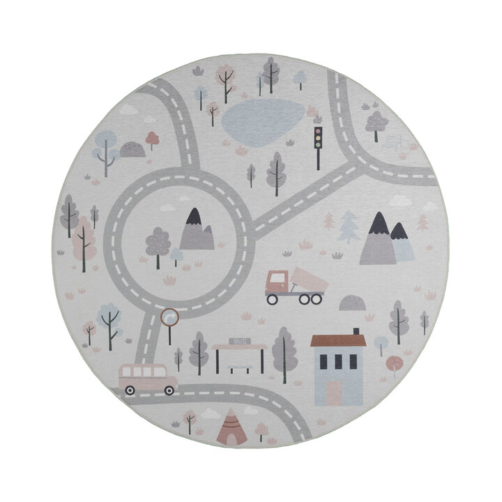 Rond speelkleed auto - Rocky Ride Wit | Wasbaar