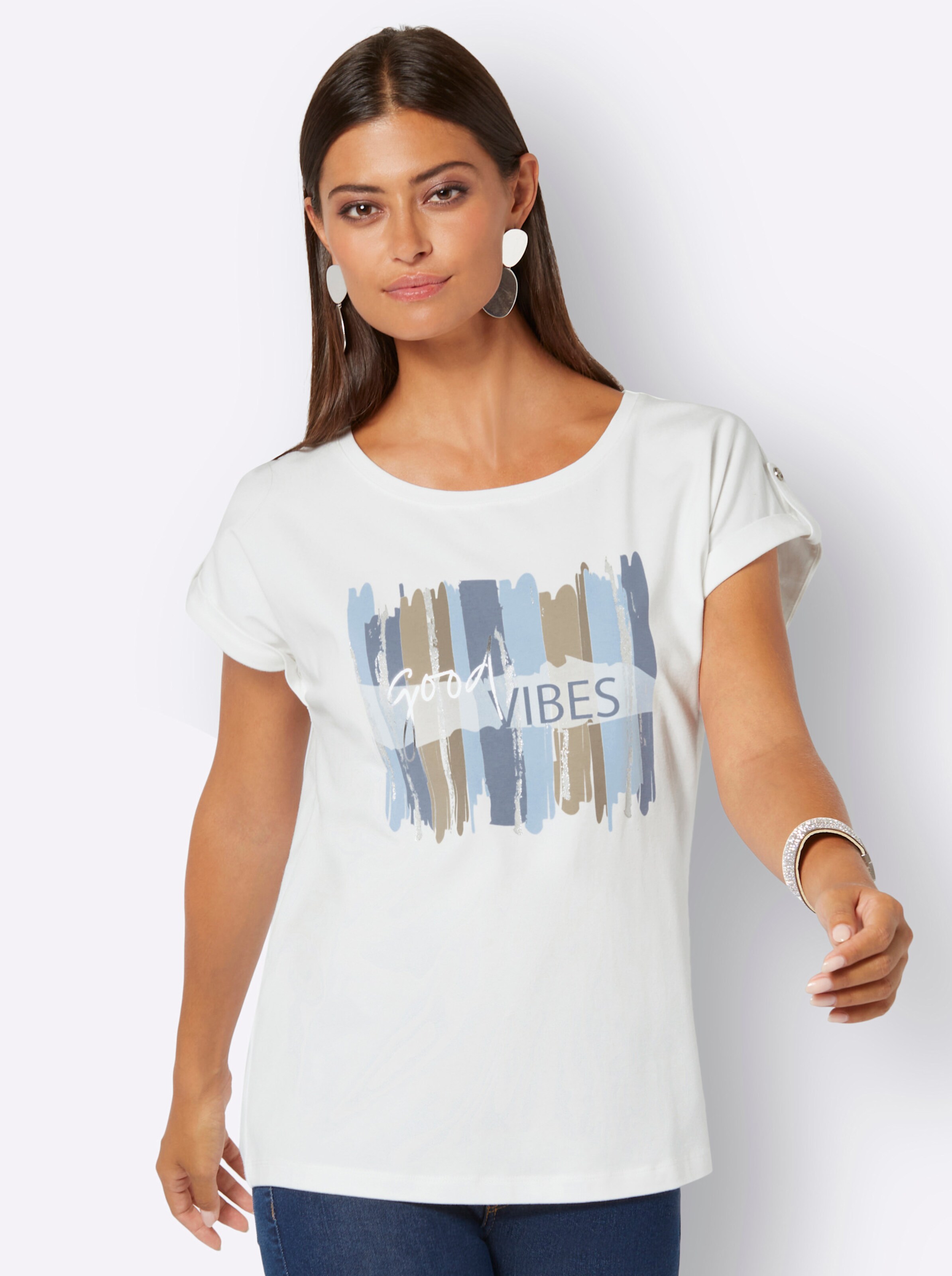 Shirt in ecru-hellblau-bedruckt