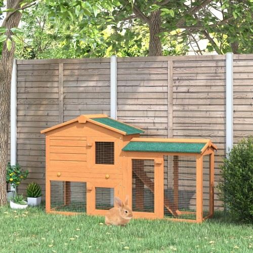 Gaiola Pawhut com centro de atividades e gaveta removível para coelhos.
