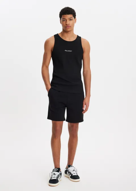 Singlet met rib zwart (ZWART)