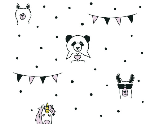 Vliesbehang 38138-1 Little Love Dots & Animals zwart wit roze