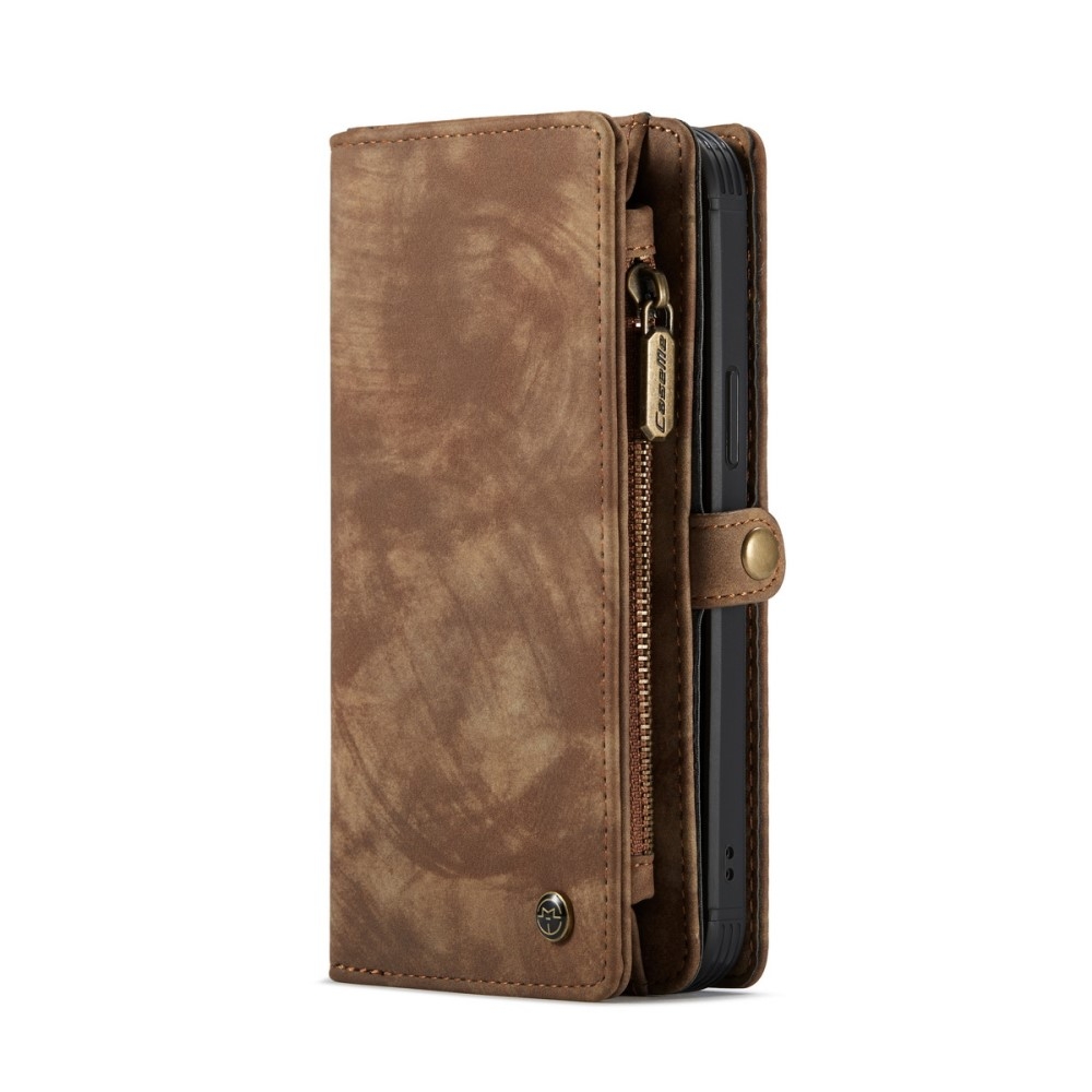 iPhone 12 / iPhone 12 Pro 2in1 Leder Tasche   Magnet Hardcase Karten Etui - Hellbraun
