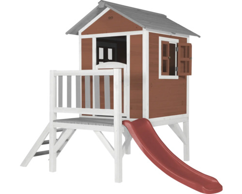 Speelhuis op stelten, axi Lodge, 240 x 167 cm, hout, rood, inclusief rode glijbaan