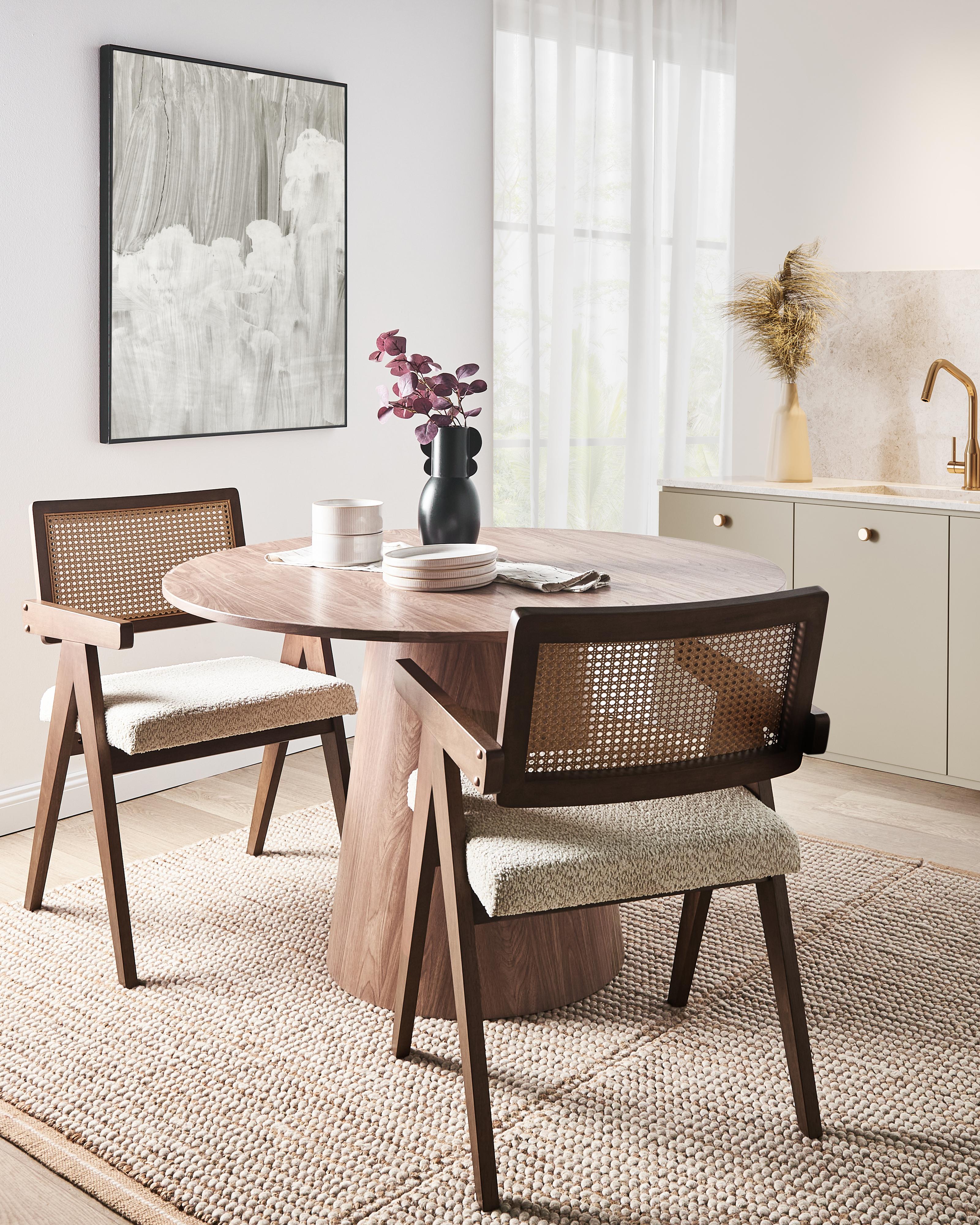 Set van 2 eetkamerstoelen AVA Hout Donkerbruin/beige