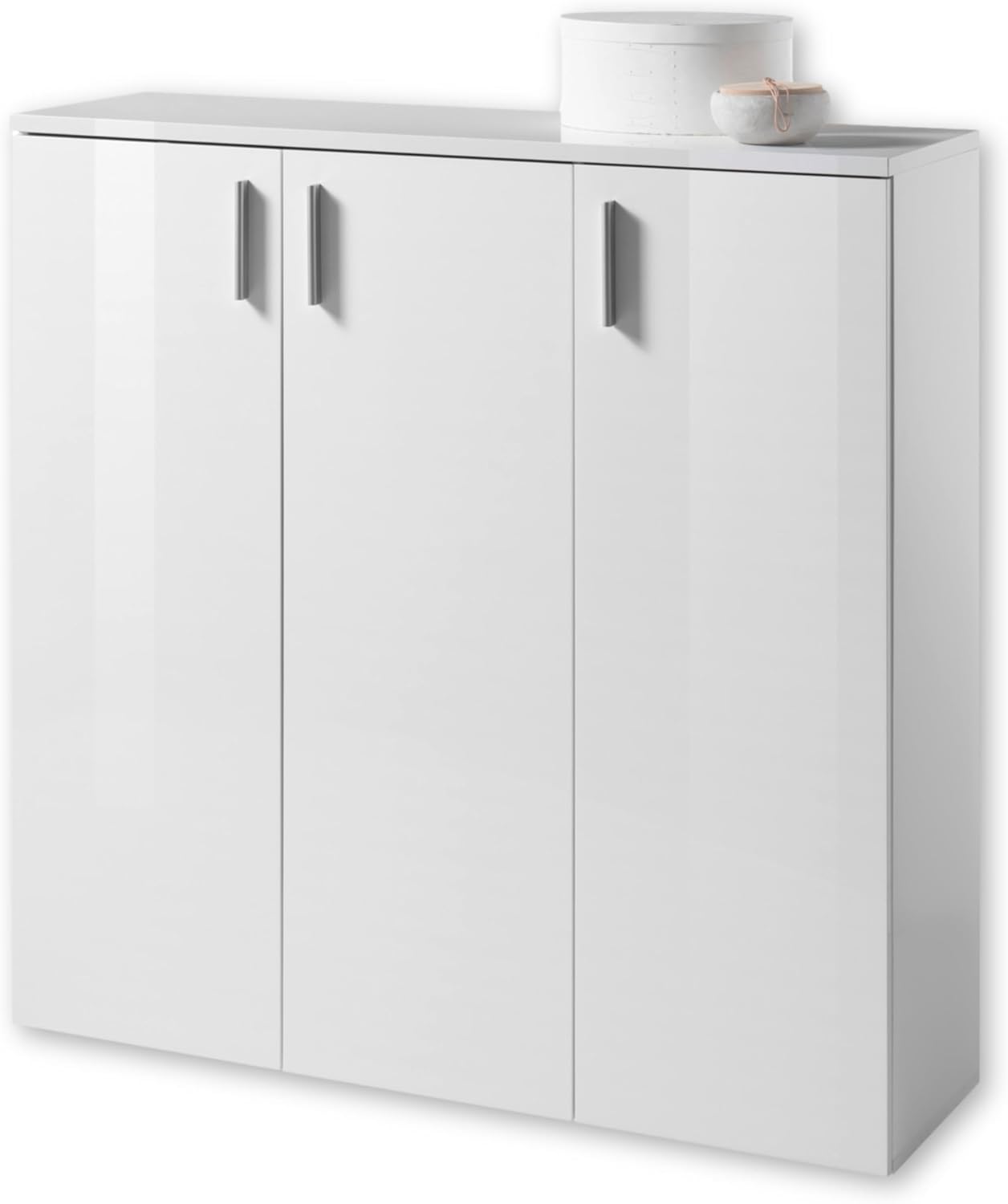 Stella Trading LINCOLN Schuhschrank, Weiß Hochglanz - Praktisches Schuhregal Schuhkommode zur platzsparenden Aufbewahrung von Schuhen - 120 x 120 x 35 cm (B/H/T)