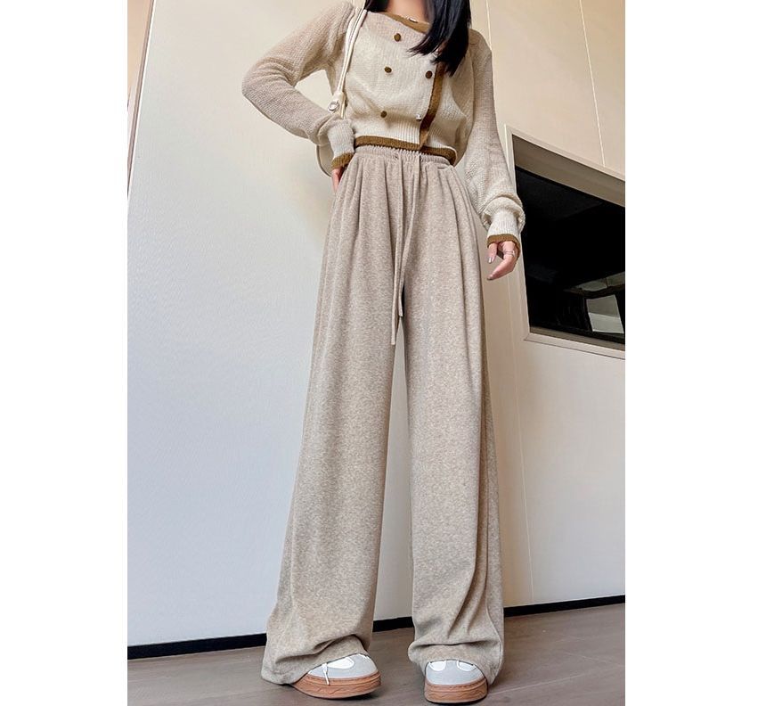 evanesce - High Rise Plain Drawstring Drape Wide Leg Sweatpants