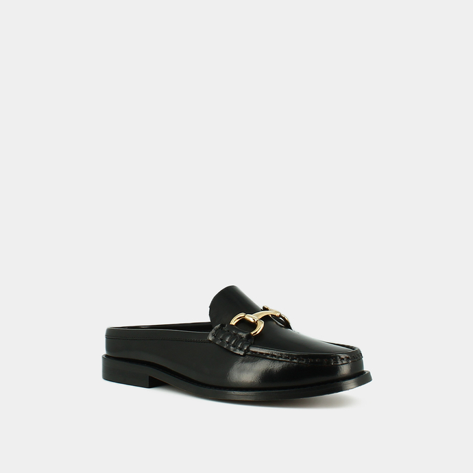 Mocassins à mors dorés  en cuir glacé noir