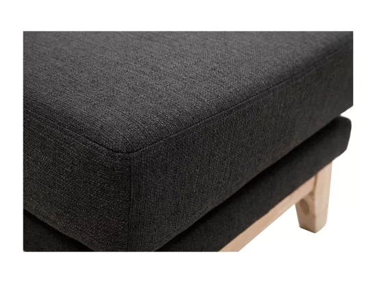 Pouf repose-pieds déhoussable scandinave en tissu gris foncé et bois clair OSLO