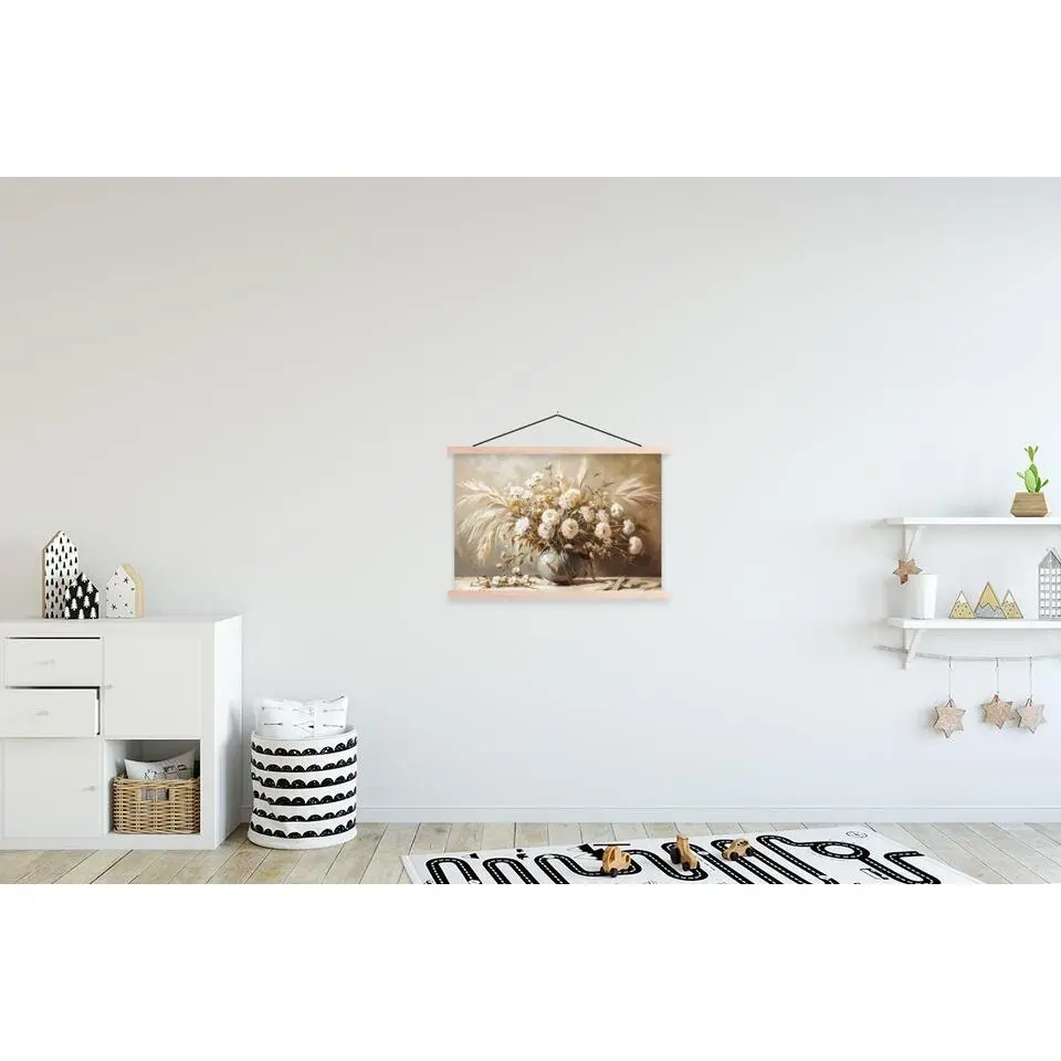 MuchoWow - Schoolplaat/ wandhanger - Bloemen - Vaas - Stilleven - Beig