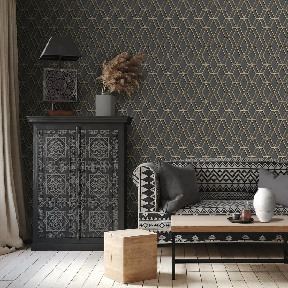 Dutch Wallcoverings - Wallstitch hexagonal black - 0,53x10,05m