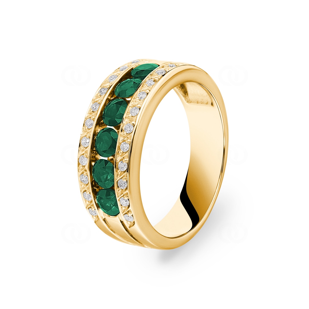 Smaragdring 750/18 K Gelbgold mit Diamanten 0.14 ct H/si