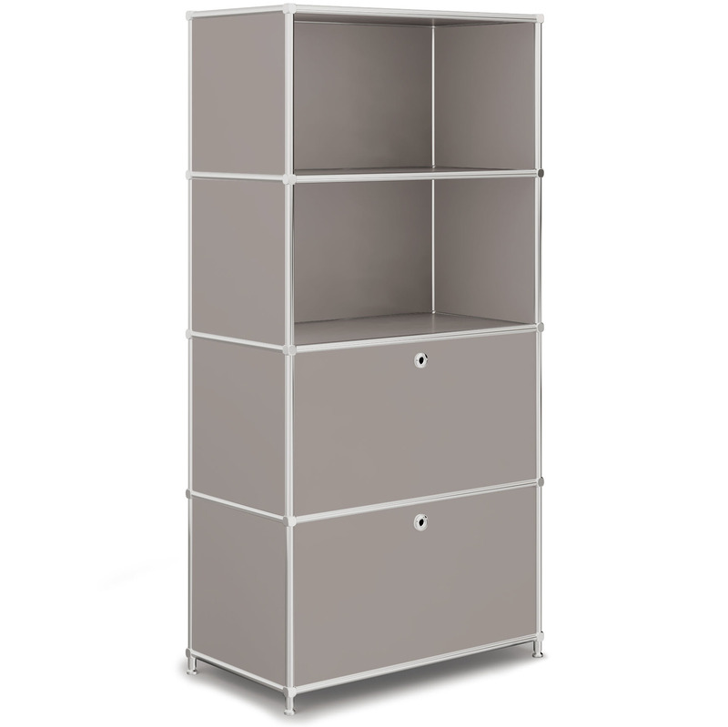 Regal VEROM, 4 Ordnerhöhen, 2 Schubladen, mit Lochgriffen, taupe
