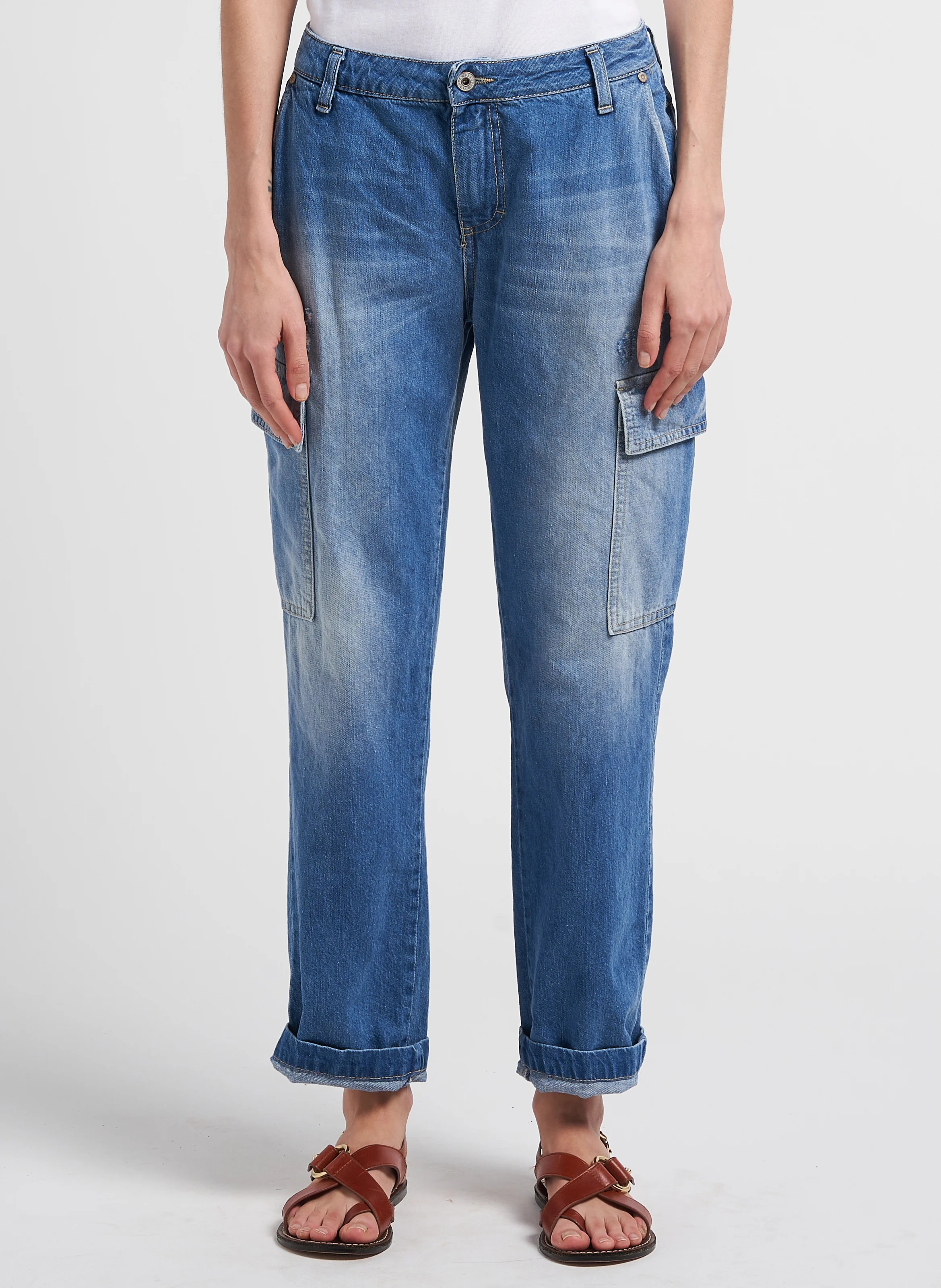 Jean cargo en coton| Bleu