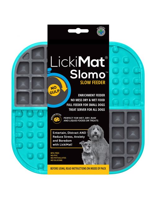Lickimat Slodog - Slowfeeder Voermat - Hondenvoerbak - 20x20 cm Turquoise Grijs