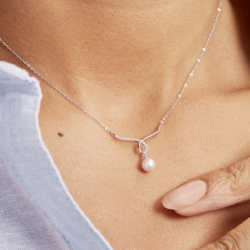 Collier Or Blanc Proximae Perle De Culture Oxydes De Zirconium