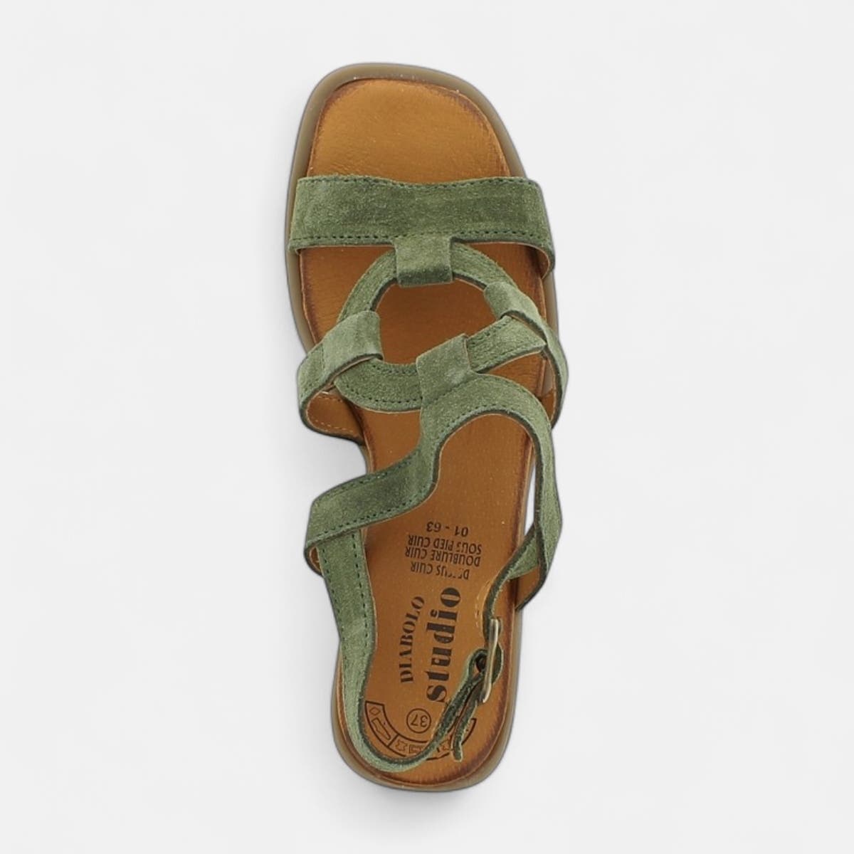 Nu-pieds Femme en cuir kaki
