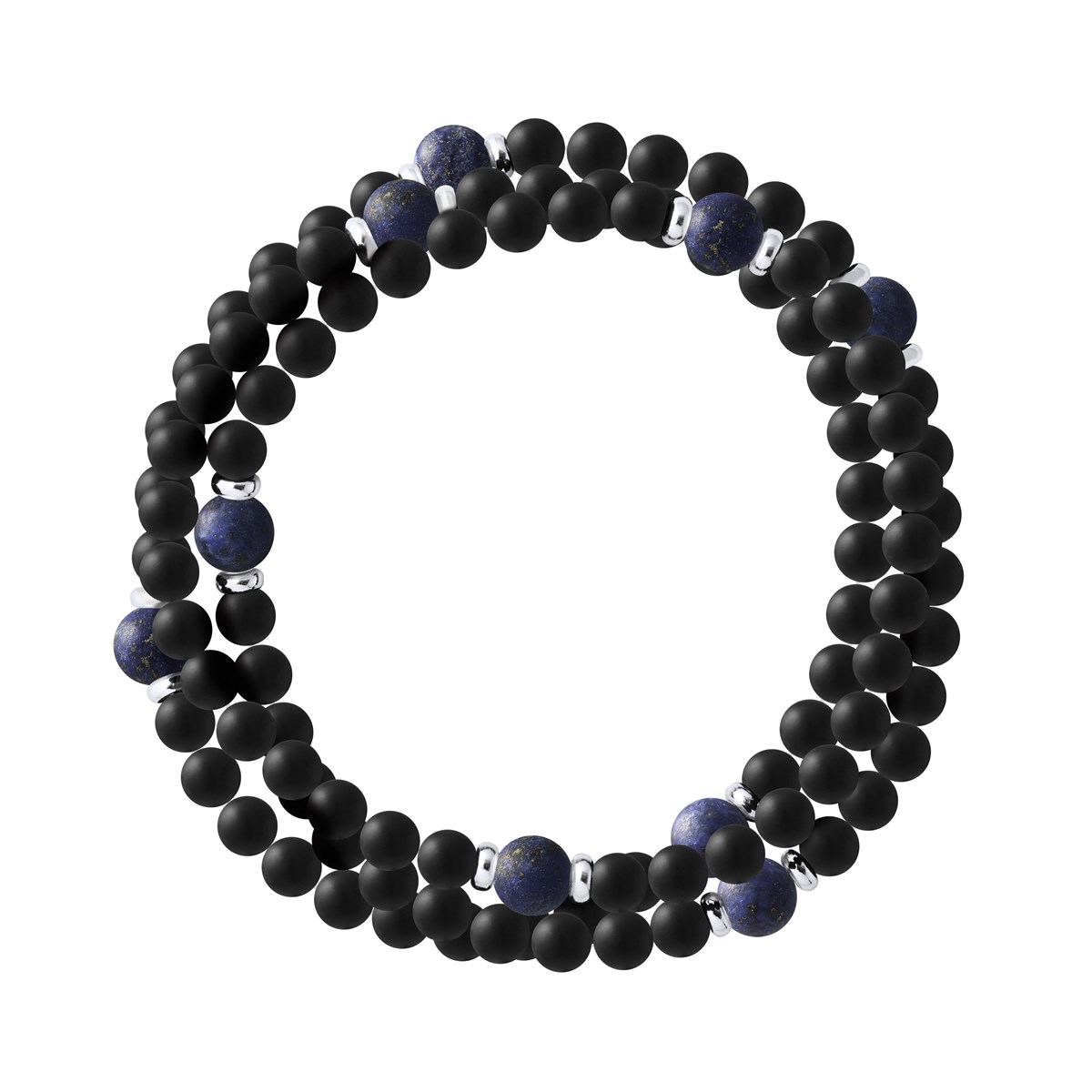 Bracelet Triple Rang SHAMAN, Chrysocolle Bleue, Agate Noire Matte , Argent 925