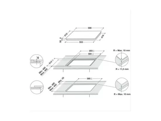 Whirlpool Table de cuisson à induction 60cm 4 feux 7200w noir - wbb8360ne