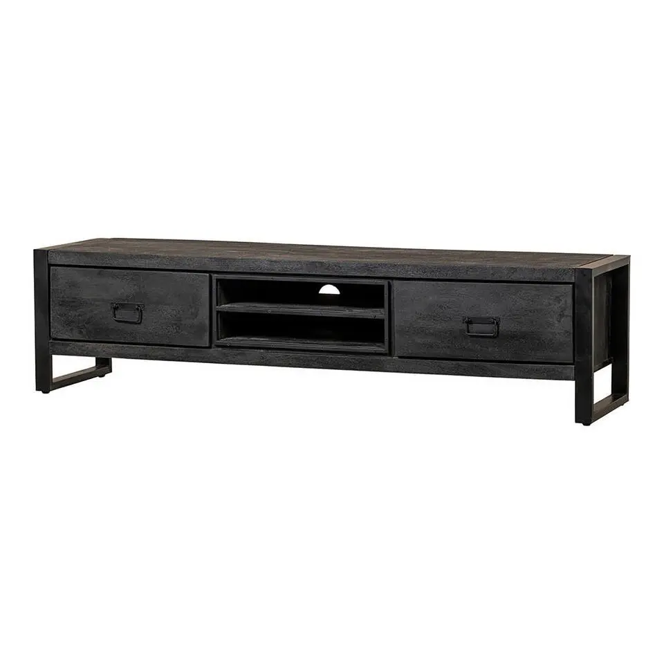 Mangohoutonline - TV Meubel Stockton Black 180cm Rechthoekig - Zwart - Mahom
