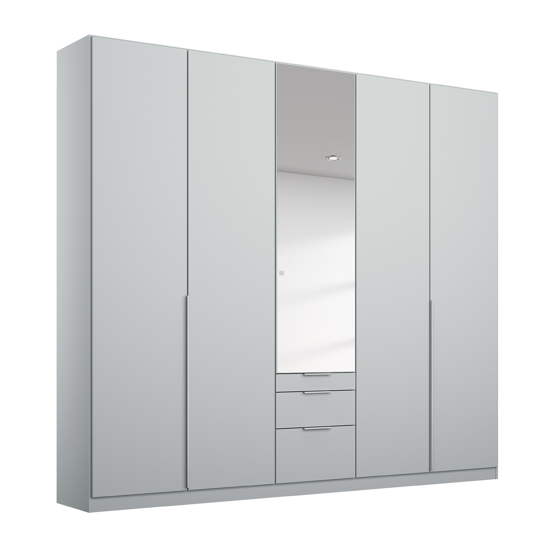 Drehtürenschrank - seidengrau - Kristallglasspiegel - 5-türig - 3 Schubkästen - 226x229 cm
