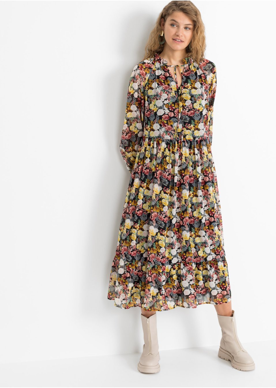 Robe longue avec polyester recyclé et imprimé floral
