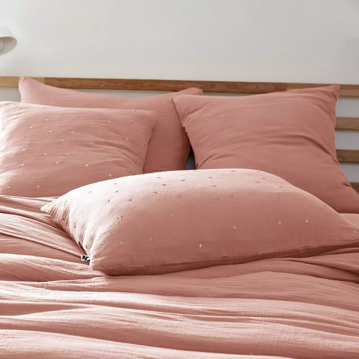 Taie d'oreiller rectangulaire gaze de coton (50 x 70 cm) Gaïa Chic Rose pêche