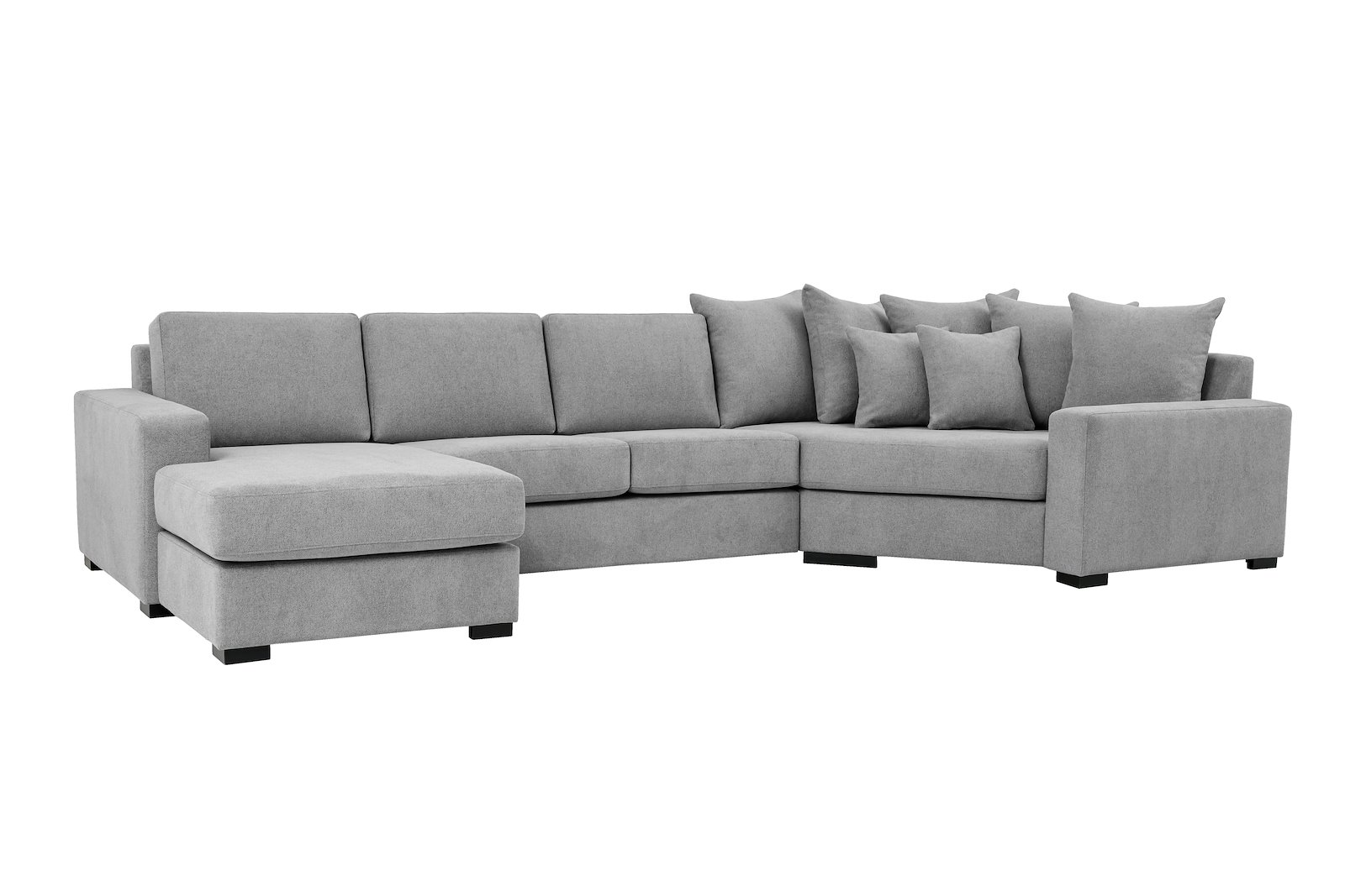 Modern Living U-sofa Sjeselong venstre med 2-seter og cosy corner høyre.Tekstil Brooklyn 3/1 Light Grey med Arm A og ben 2 sortbeiset eik.