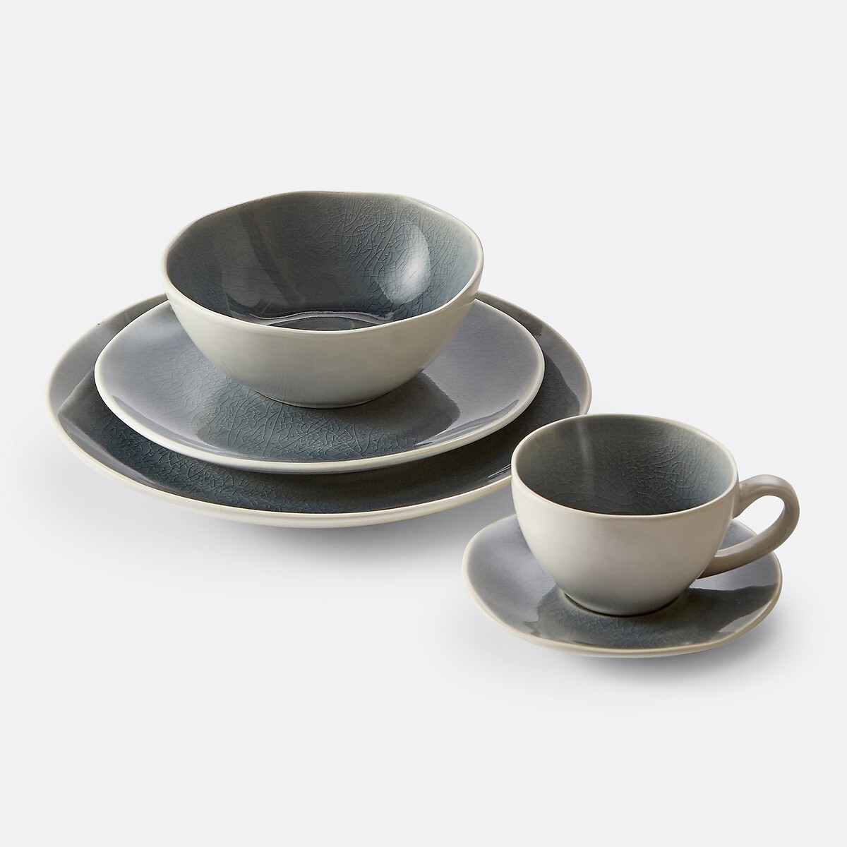 LA REDOUTE INTERIEURS<br>Conjunto de 4 pratos planos com efeito craquelado, Gogain