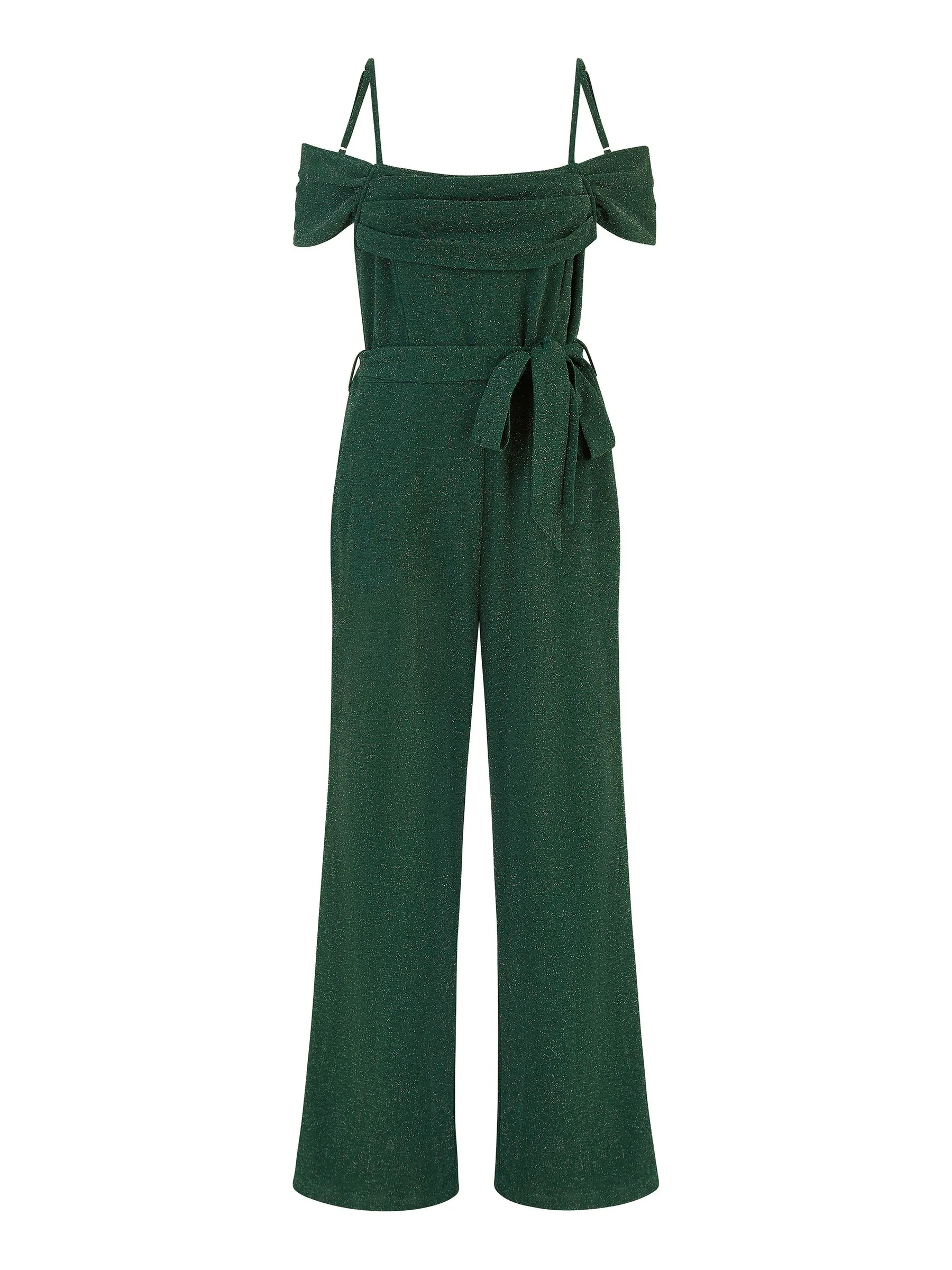 Yumi stretchy Bardot-jumpsuit met glitters