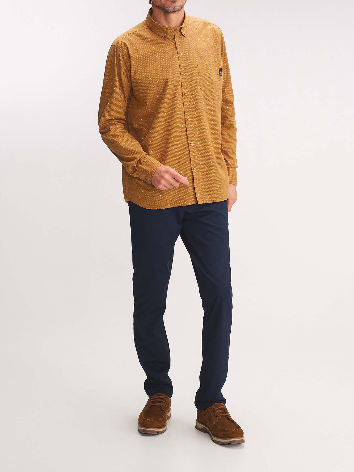 Chemise Homme Micro Motif Coton Jaune