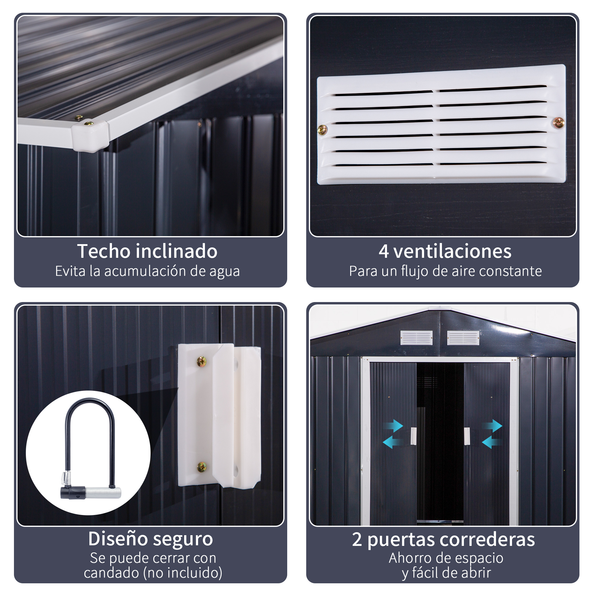 Casinha de jardim externa Outsunny, 8,3 m² (277 x 322 x 192 cm) com 2 portas de correr e base reforçada (piso NÃO incluído) para pátio ou terraço, cinza.