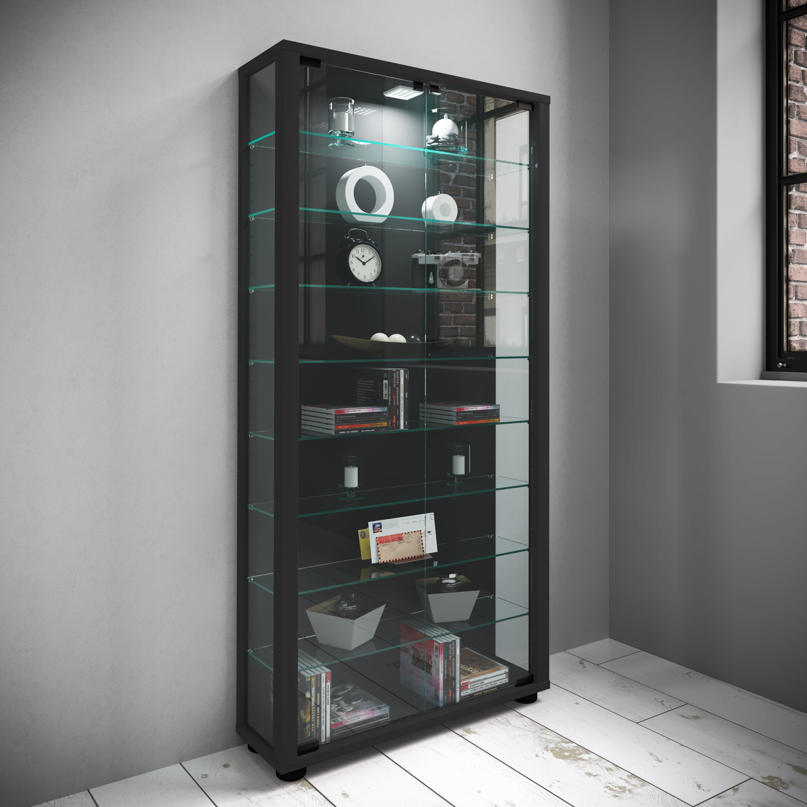 Standvitrine - schwarz - 118 cm