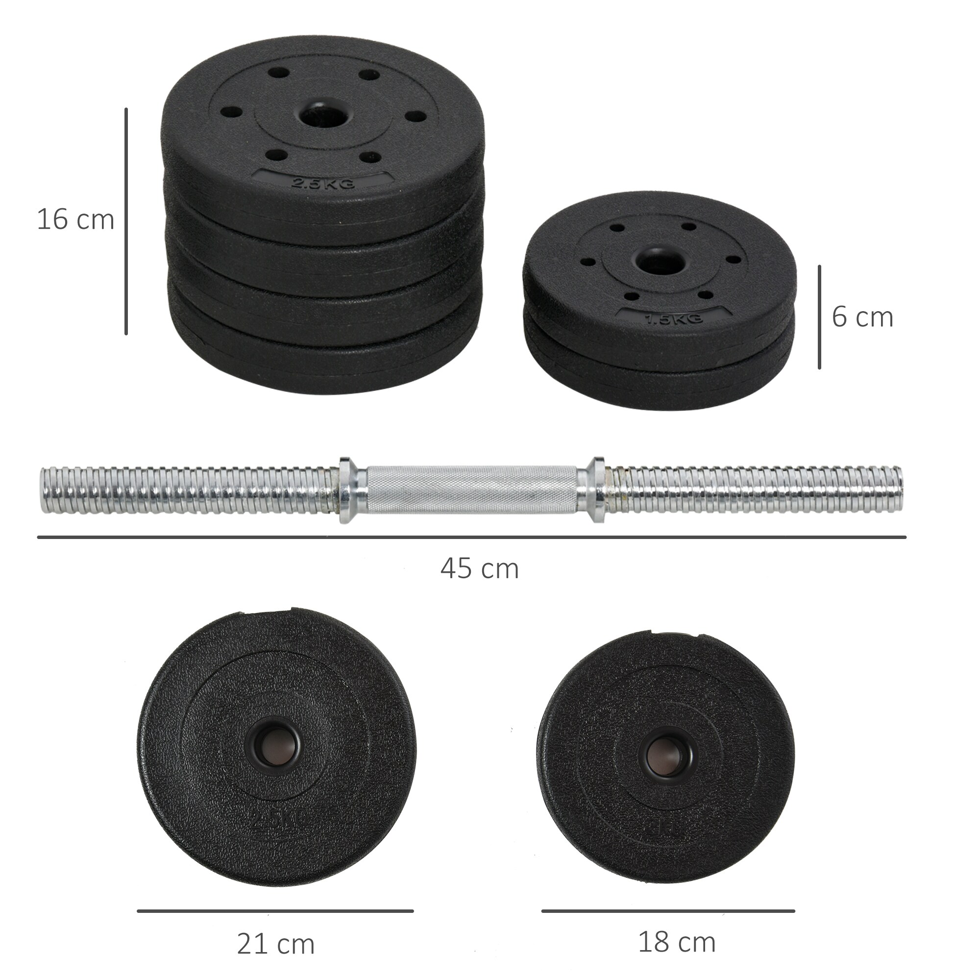 HOMCOM Kurzhantel Set 30 kg schwarz 43 x 18 x 7,5 cm