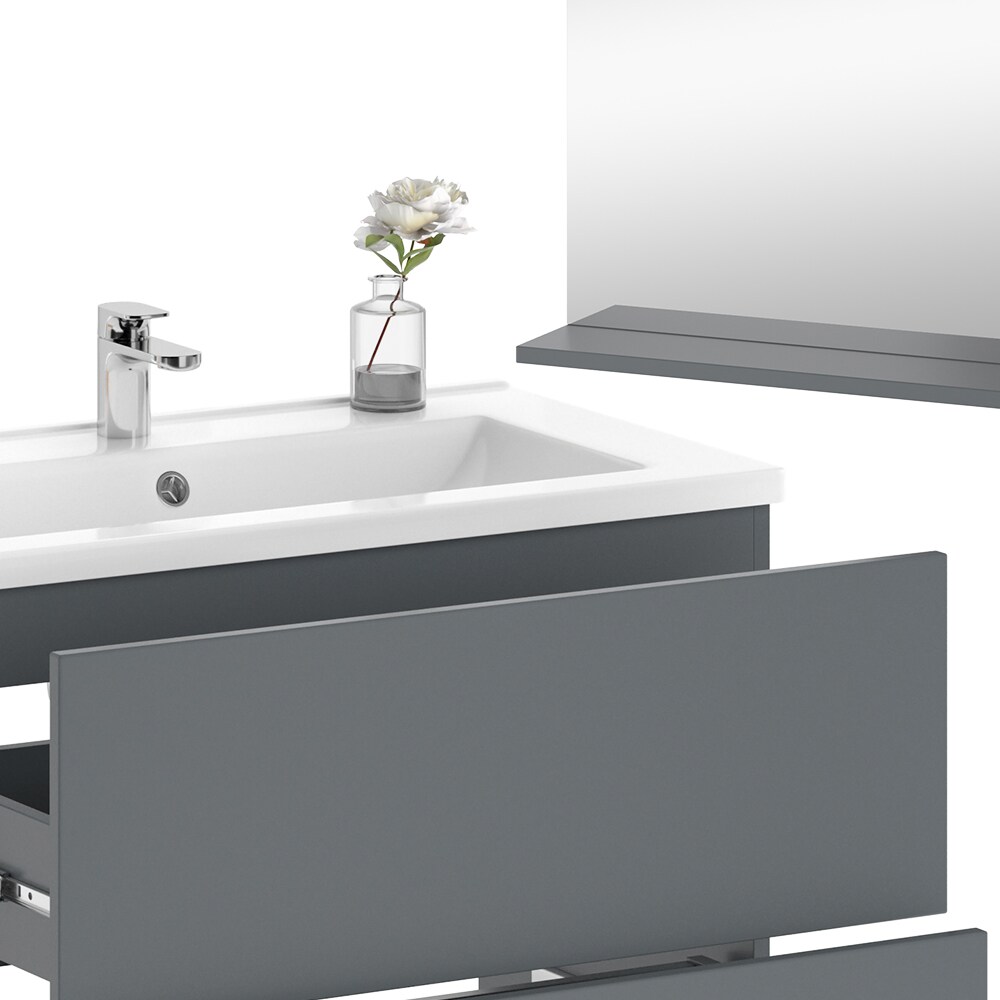 Vicco Badmöbel-Set Izan Grau modern Waschtischunterschrank Waschbecken Badspiegel