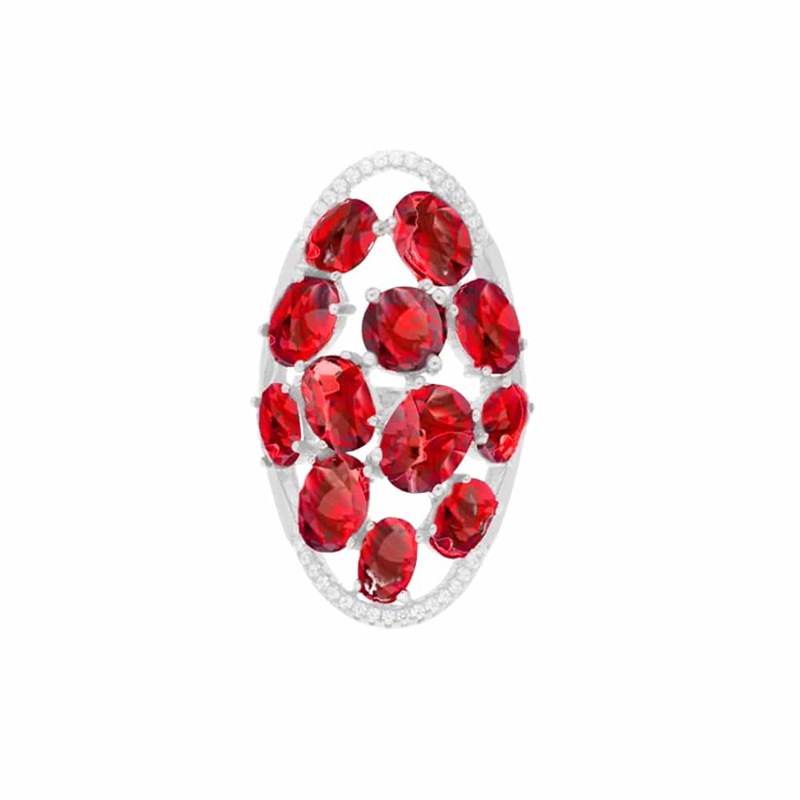 Bague Argent Asymétrique Pierres Rouge