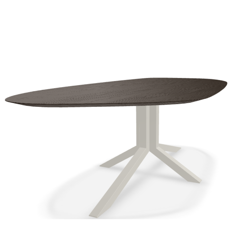 They & Me eettafel Starry Night – organisch 200 x 110 x 75 | Eiken Geborsteld Black Lak | Verjongde Rand | Onderstel RAL9010 zuiverwit