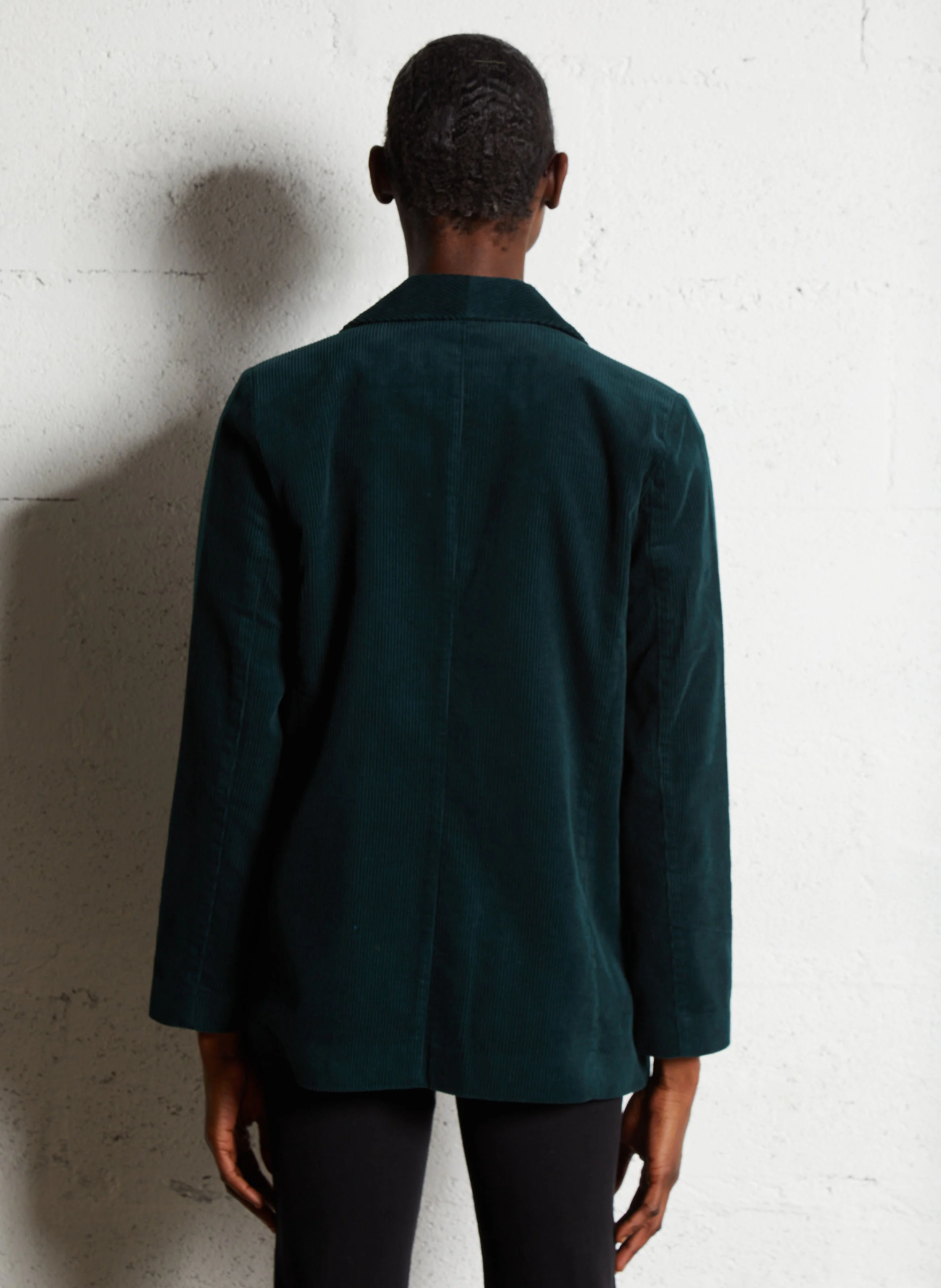 Veste droite col châle en velours de coton côtelé | Vert