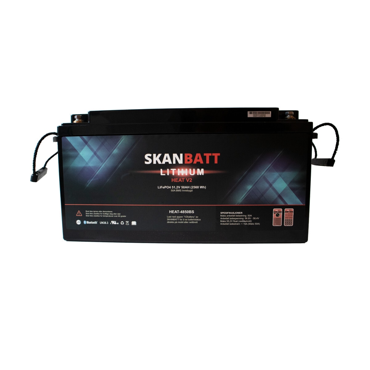 SKANBATT V2 Lithium Batteri 51,2V 50Ah 50A BMS - HEAT - Bluetooth (483x170x240mm)