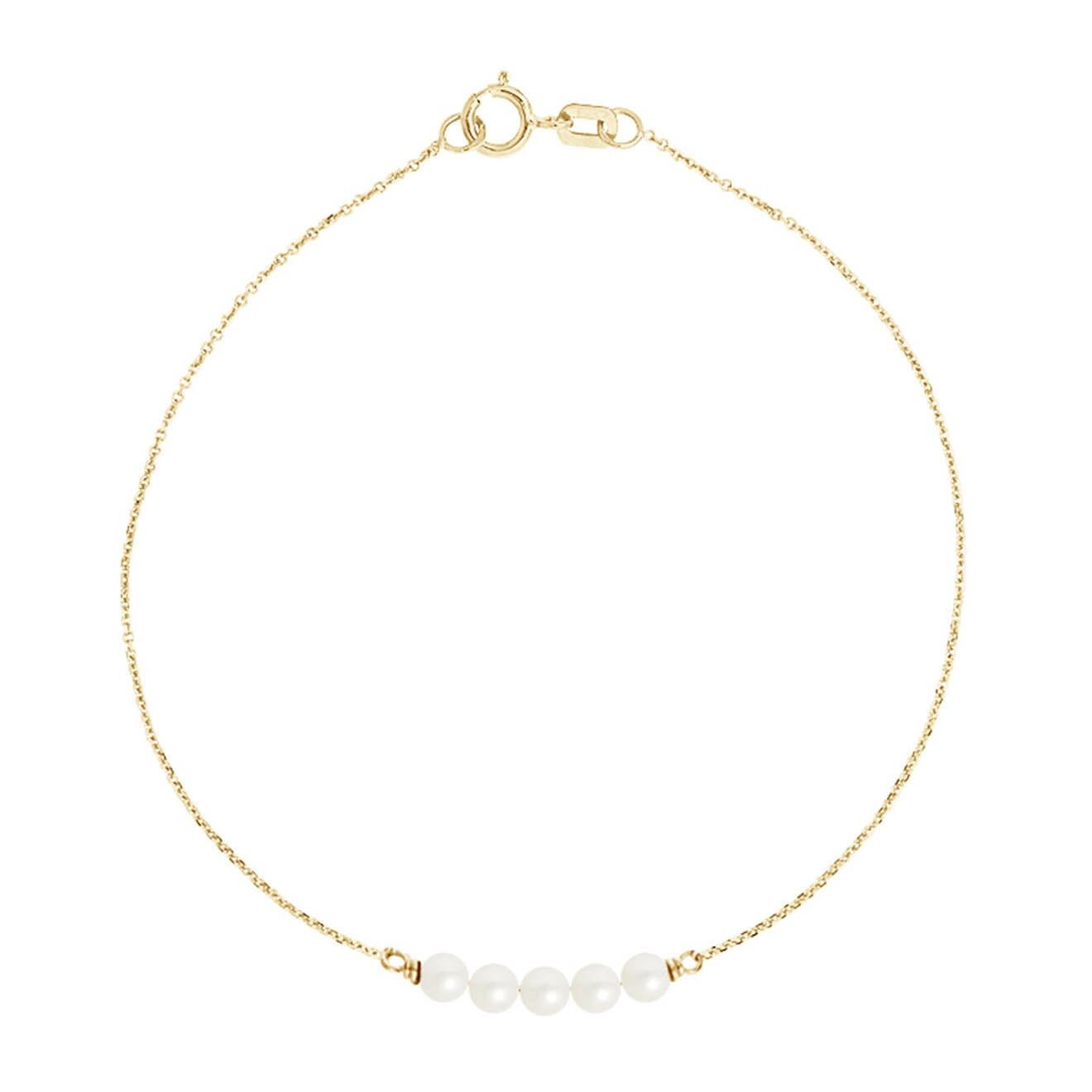 Mitzuko Bracelet Or Jaune 5 Perles d'Eau Douce rondes blanches
